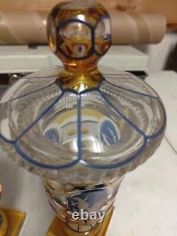 Victorian Covered Urns Hand-painted Amber Blue To Clear Excellent Condition