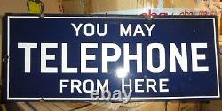 Vintage 1920 Telephone sign Enamel from Here Sign Excellent condition original