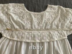 Vintage 1970's White Cotton Embroidered Mexican Mini Dress, Excellent Condition