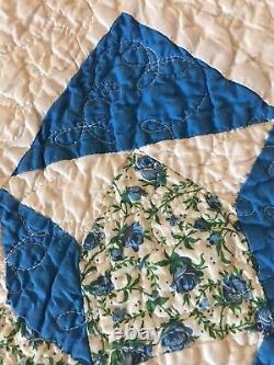 Vintage Blue And White Quilt Excellent Condition Handmade Clean and Bright