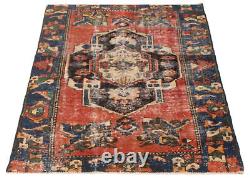 Vintage Bordered Hand-Knotted Carpet 4'0 x 6'2 Traditional Wool Rug
