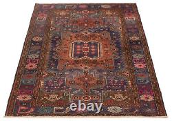 Vintage Bordered Hand-Knotted Carpet 4'3 x 6'4 Traditional Wool Rug