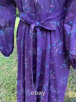 Vintage Gunne Sax 1970's Purple Calico Prairie Dress Size 13 Excellent Condition
