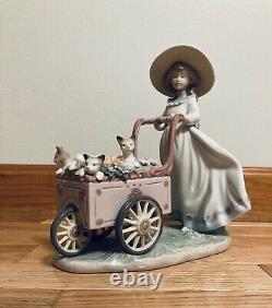 Vintage Lladro Figurine #6141 Kitty Cart Retired Large in Excellent Condition
