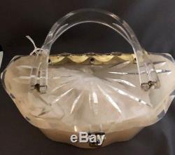 Vintage Lucite Cream Handbag Purse withClear Carved Lucite Top Excellent Condition