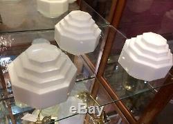 X3 Milk Glass Empire Art Deco Shades Absolute Excellent Condition