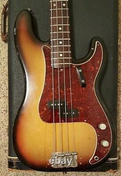 69 Fender Precision Bass Excellent État D'origine Sunburst Studio Bass Case