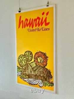 Affiche vintage originale rare UNITED AIRLINES HAWAII 1967 en excellent état