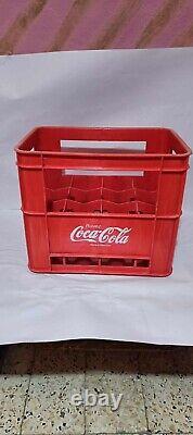 Ancienne boîte de bouteilles Coca-Cola en plastique dur en excellent état 1986 Rouge arabe