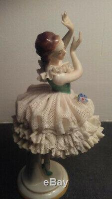 Antique Porcelaine De Dresde Dentelle Ballerina Volkstedt Allemagne, Excellent Etat
