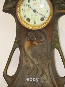 Art Nouveau Seth Thomas Horloge En Bronze Polychrome Boîtier Excellent État De Travail
