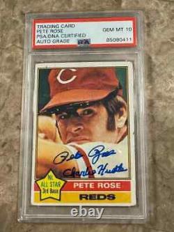Carte Topps PETE ROSE signée CHARLIE HUSTLE REDS de 1976 #240 PSA/DNA Grade Auto 10