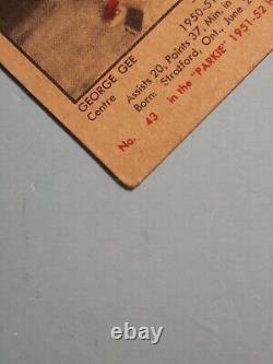 Carte de recrue de George Gee de 1951-52 en condition VG EX pour l'âge