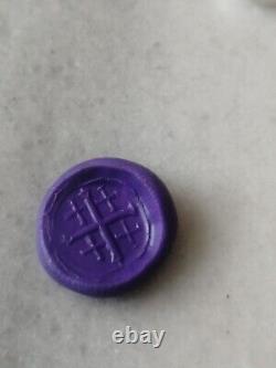 Croix de Jérusalem en argent rare antique, bague de sceau, pierre de jaspe rouge US- 8,5