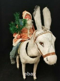 Exceptionnel Père Noël antique des années 1900 sur âne à bascule en excellent état 16