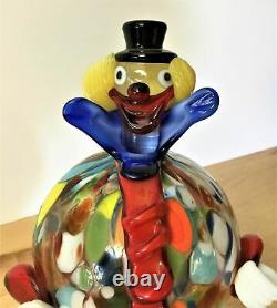 Figurine Vintage En Verre De Murano Clown. Excellent État. D'origine Soufflée À La Main