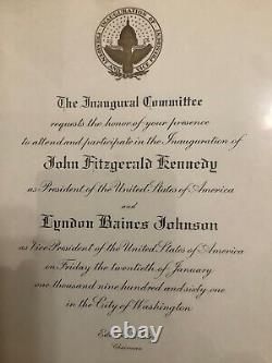 Invitation originale à l'inauguration de John F Kennedy le 20 janvier 1961 en excellent état