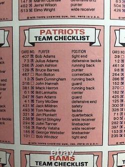 Listes de contrôle/horaires de l'équipe de football de 1975 - Feuille non découpée en condition exceptionnelle
