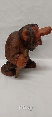 Otto Sveen Norvège Grand 8 Troll en bois sculpté à la main Peint à la main Excellent état