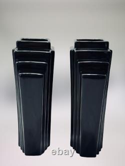 Paire De Vintage Black Art Deco Style Post Vases Modernes Excellent État