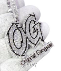 Pendentif OG Original Gangster en baguette simulée de diamant sans défaut en or 14 carats