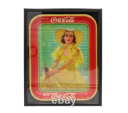 Plateau Coca-Cola original de 1938 avec fille à l'ombre (excellent état !)