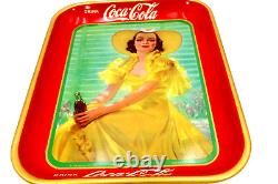 Plateau Coca-Cola original de 1938 avec fille à l'ombre (excellent état !)