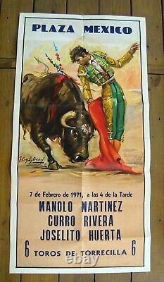 Plaza Mexico 1971 Bullfighting Affiche Vintage Originale En Excellent État