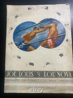 Programme de boxe sur place 1941 JOE LOUIS VS LOU NOVA Très bon état