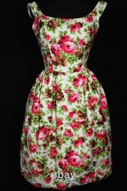 Rare Vintage 1950 VIVID Floral Robe De Fête En Soie Excellent État Taille 4