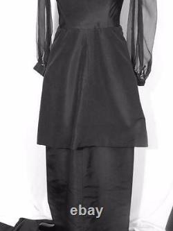 Robe De Soirée Taffeta Noir Long Des Années 1960 Vintage Taille 6 Excellent État