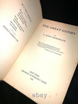 The Great Gatsby First Edition 1925 Premier Etat / 1ère Imprimer Excellent État