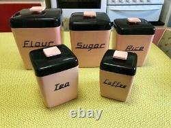 Vintage 50s Canisters Nally Ware Pink & Black Excellent Condition