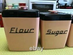 Vintage 50s Canisters Nally Ware Pink & Black Excellent Condition