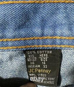 Vintage 70s Hommes Denim Bell Bottom Jeans 34 X 32 Excellent État Pennys