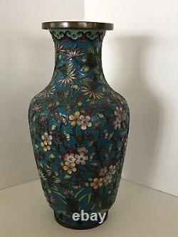 Vintage Laiton Chinois Cloisonné Enamel Vase Excellent État. 9.25 Étendue