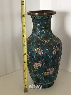 Vintage Laiton Chinois Cloisonné Enamel Vase Excellent État. 9.25 Étendue
