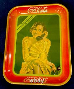 Vintage Original Coke Tray 1930 Téléphone Fille Panneau Excellent État