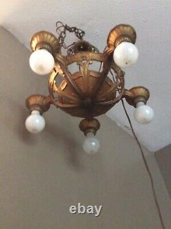 Vintage Plafond De Fixation Vers 1920-30's, 5 Lumières, Excellent État D'origine