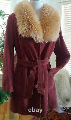 Vtg Retro1970's Suede Leather Med Sheepskin Femmes Coat Mod Condition Excellente